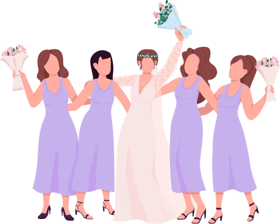 Happy bride with bridesmaid Illustration