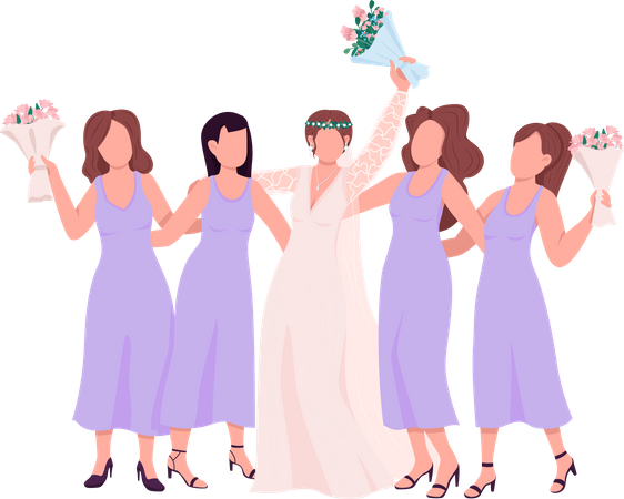 Happy bride with bridesmaid  Illustration