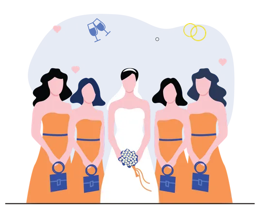 Happy bride with bridesmaids Illustration