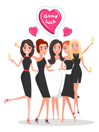 Happy bride with bridesmaids  Illustration