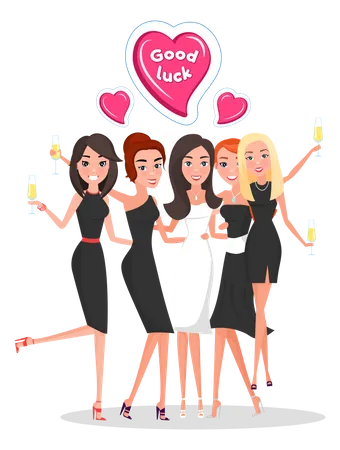 Happy bride with bridesmaids  Illustration