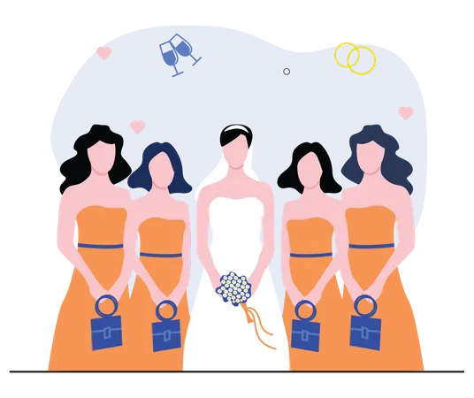 Happy bride with bridesmaids  Illustration