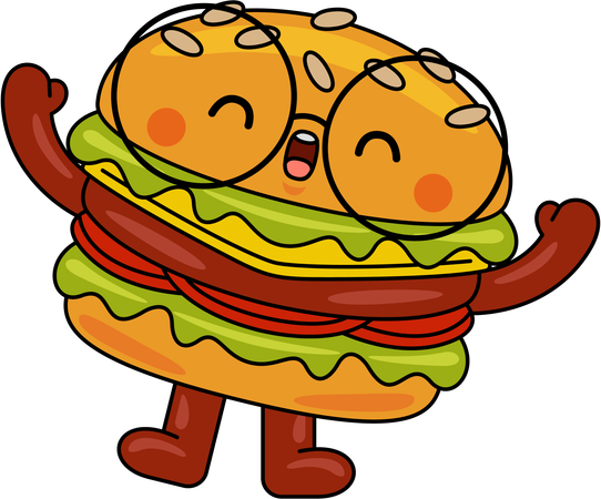 Happy Burger Mascot raising both hands  Illustration