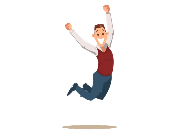 Happy Business Man Celebrating Victory by Jumping Illustration