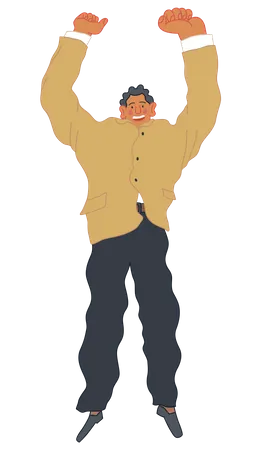 Happy business man jumping in the air cheerfully Illustration