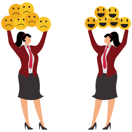 Happy Business Woman And Sad Business Woman  Illustration