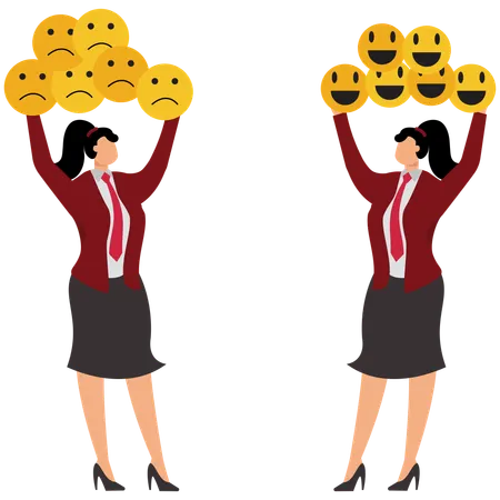 Happy Business Woman And Sad Business Woman  Illustration