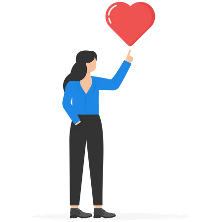 Happy business woman holding passionate heart shape walking to work  Illustration