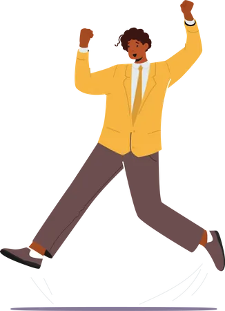Adult Cheerful Office Employee Man In Formal Clothes Jump With Raised Hands Happy Male Character Wearing Suit Celebrate Victory Win Isolated On White Background Cartoon People Vector Illustration Illustration