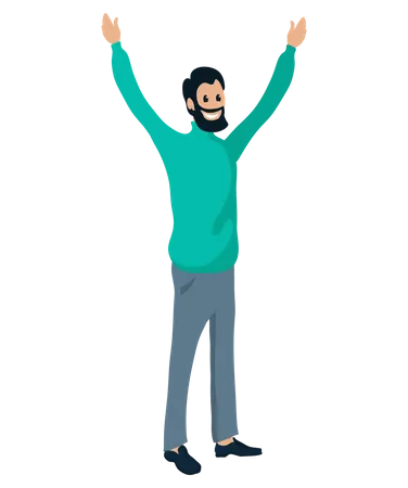 Successful And Happy Businessman Expressing Emotions Vector Isolated Character With Beard Bearded Man Wearing Casual Clothes Smiling Personage Illustration