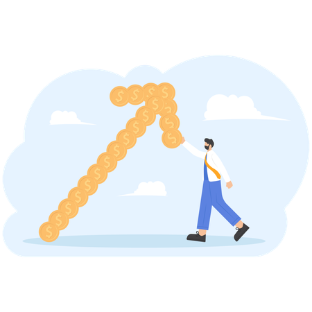 Happy businessman and gold coins with up arrow  Illustration