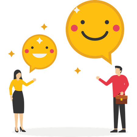 Happy businessman and woman holding smiling face symbol  Illustration