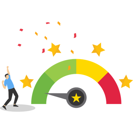 Happy businessman business get five stars  Illustration