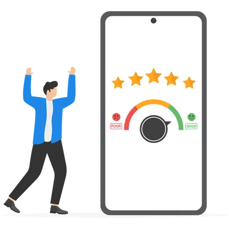 Happy Businessman Business Get Five Stars Best Review Good Performance High Quality Reputation Excellent Customer Reviews And High Rating Best Service Flat Modern Vector Illustration Illustration
