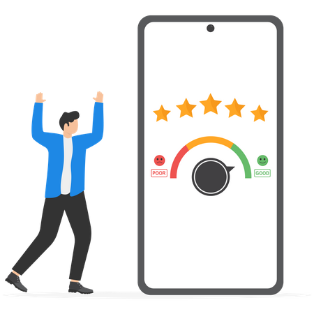 Happy businessman business get five stars  Illustration