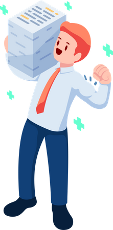Happy Businessman Carrying Stack of Document on His Shoulder  Illustration