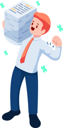 Happy Businessman Carrying Stack of Document on His Shoulder  Illustration