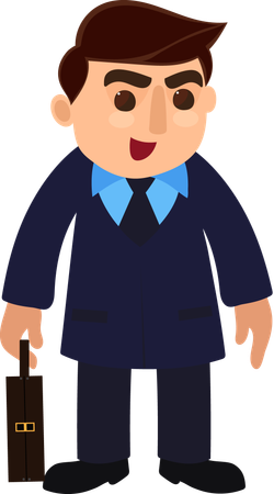 Happy Businessman Character Raised Hand with Briefcase  Illustration
