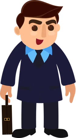 Happy Businessman Character Raised Hand with Briefcase  Illustration