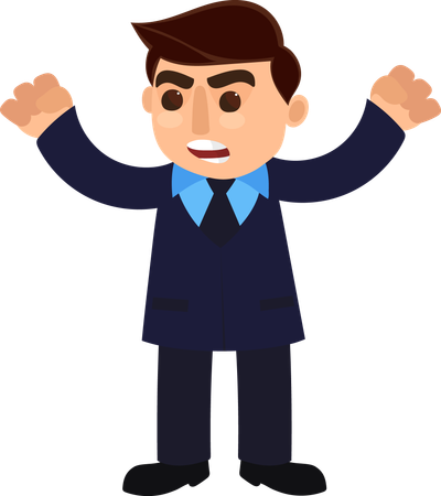 Happy Businessman Character with Two Fish Hands Raised  Illustration
