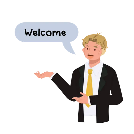 Happy Businessman Gesturing Welcome Sign Vector Illustration Illustration