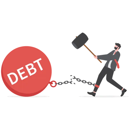 Debt Free Or Freedom For Pay Off Debts Loan Or Mortgage Solution To Solve Financial Problem Savings Or Investment To Break Free Happy Businessman Holding Golden Key After Unlock Debt Burden Chain Illustration