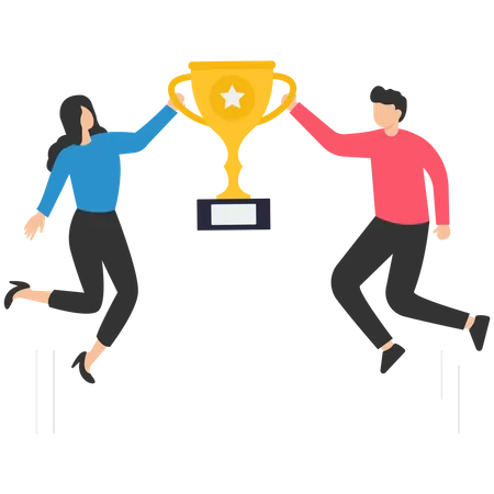 Celebrate Work Achievement Success Or Victory Winning Prize Or Trophy Challenge Or Succeed In Business Competition Concept Illustration