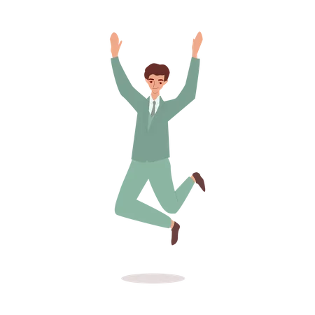 Happy businessman in suit jumping in the air Illustration