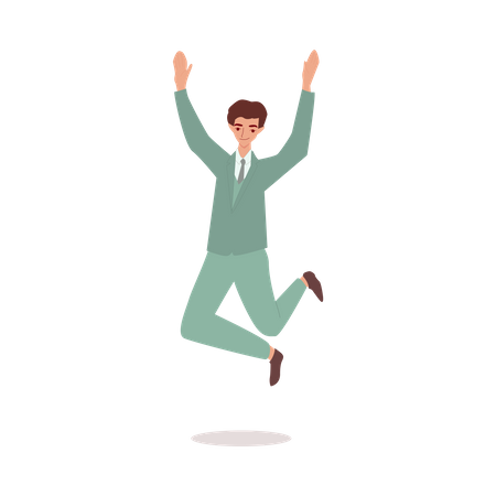 Happy businessman in suit jumping in the air  Illustration