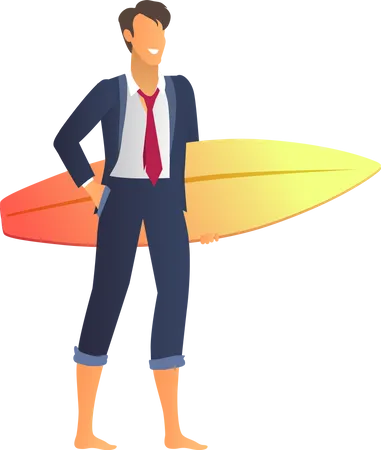 Happy Businessman in Suit with Glitter Surfboard  Illustration