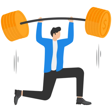 Happy Businessman Lifting Up Barbell with Dollar Sign  Illustration