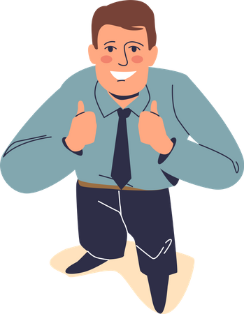 Happy businessman looking up and showing thumb up  Illustration