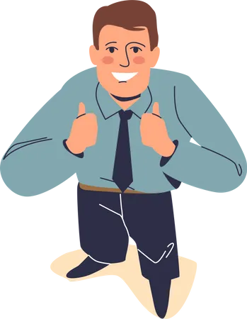 Happy businessman looking up and showing thumb up  Illustration