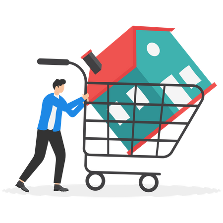 Happy businessman pushing new house  Illustration