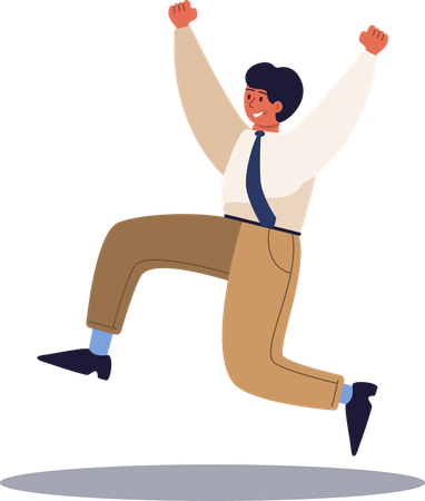 Happy businessman running and jumping while raised hands  Illustration