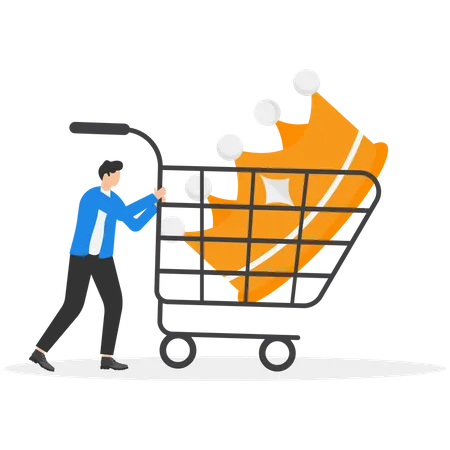 Happy Businessman Running With Cart And King Crown User Experience Or Customer Centric Marketing Strategy Modern Vector Illustration In Flat Style Illustration
