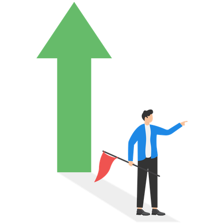 Happy Businessman sales reach target with red flag  Illustration
