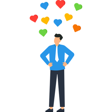 Happy Businessman Surrounded by Colorful Hearts  Illustration