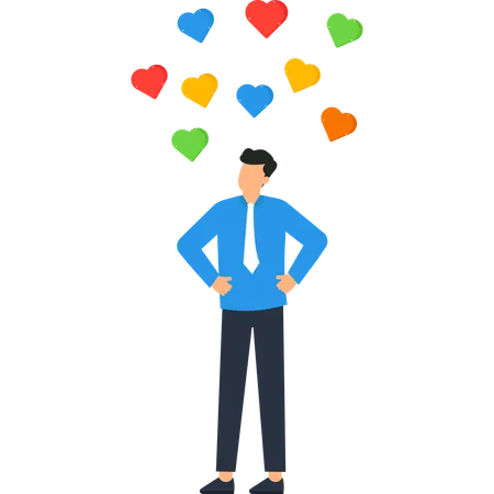Happy Businessman Surrounded by Colorful Hearts  Illustration