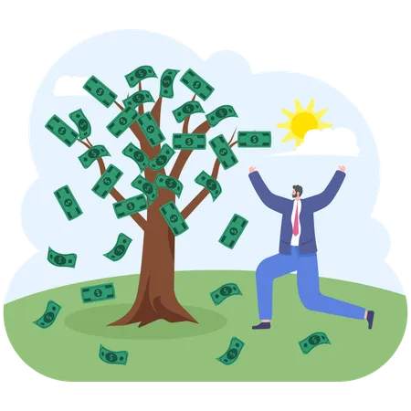 Businessman Relaxing Under Money Tree Illustration