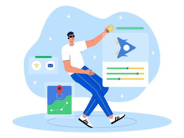 Happy businessman using metaverse tech  Illustration