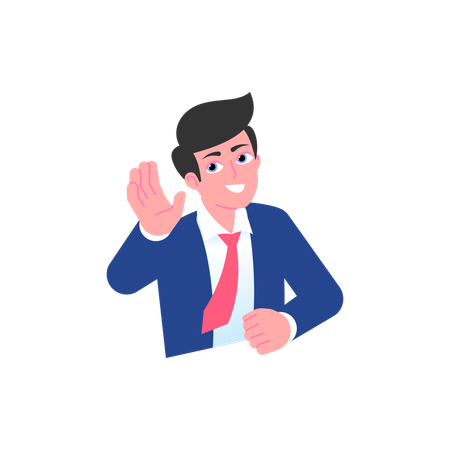 Happy businessman waving hand and .  Illustration