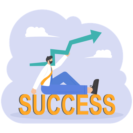 Happy businessman with arrow up for success  Illustration