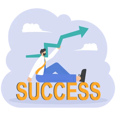 Happy businessman with arrow up for success  Illustration