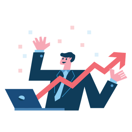 Happy businessman with growth graph  Illustration