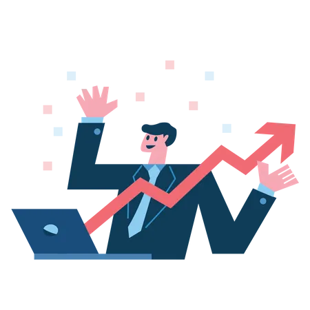 Happy businessman with growth graph  Illustration