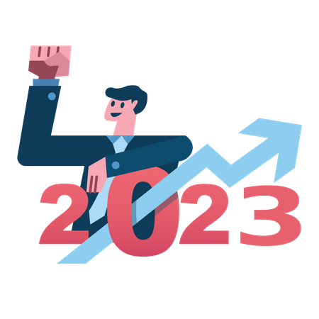 Happy businessman with growth graph in year 2023  Illustration
