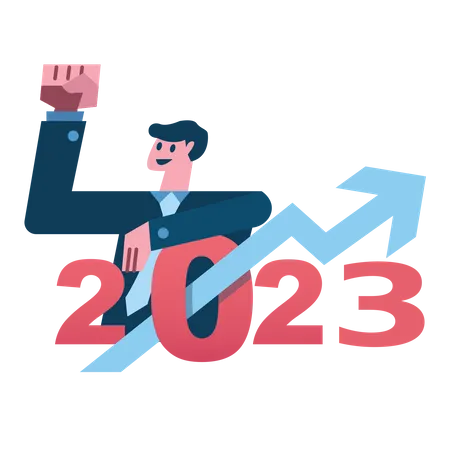 Happy businessman with growth graph in year 2023  Illustration