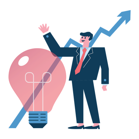 Happy businessman with idea and growth graph  Illustration
