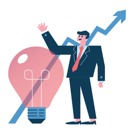 Happy businessman with idea and growth graph  Illustration